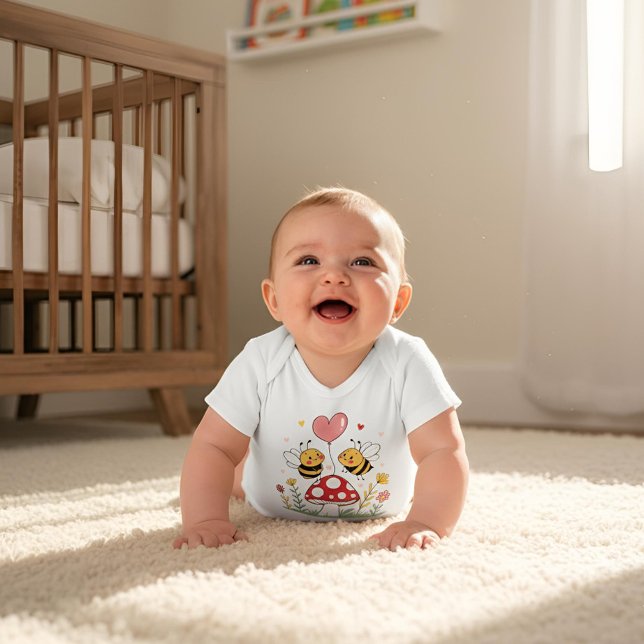 Niedliche Cartoon Bienen mit Herzballon auf Pilz Baby Strampler (Von Creator hochgeladen)