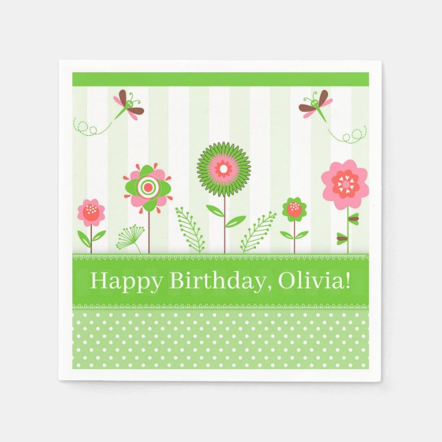 Niedliche Cartoon Blume & Butterfly Serviette (Vorderseite)