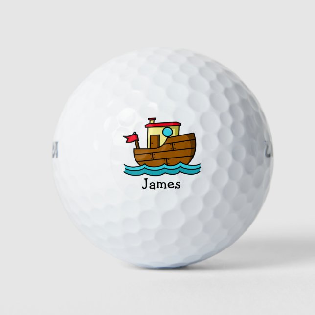 Niedliche Cartoon Boat Illustration Personalisiert Golfball (Vorderseite)