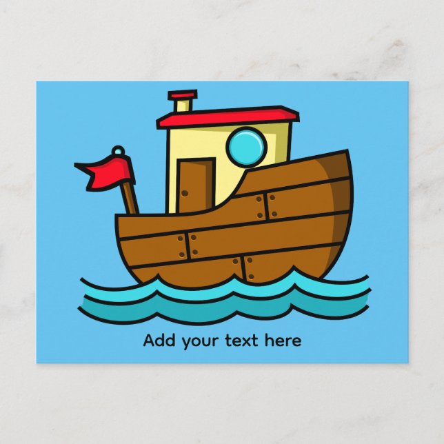 Niedliche Cartoon Boat Illustration Personalisiert Postkarte (Vorderseite)