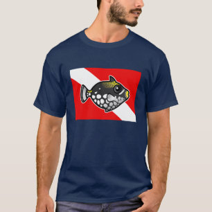 Niedliche Cartoon-Clowntriggerfish-Tauchen-Flagge T-Shirt