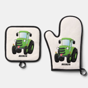 Niedliche Cartoon-Darstellung des Happy Farm Ofenhandschuh & Topflappen-Set