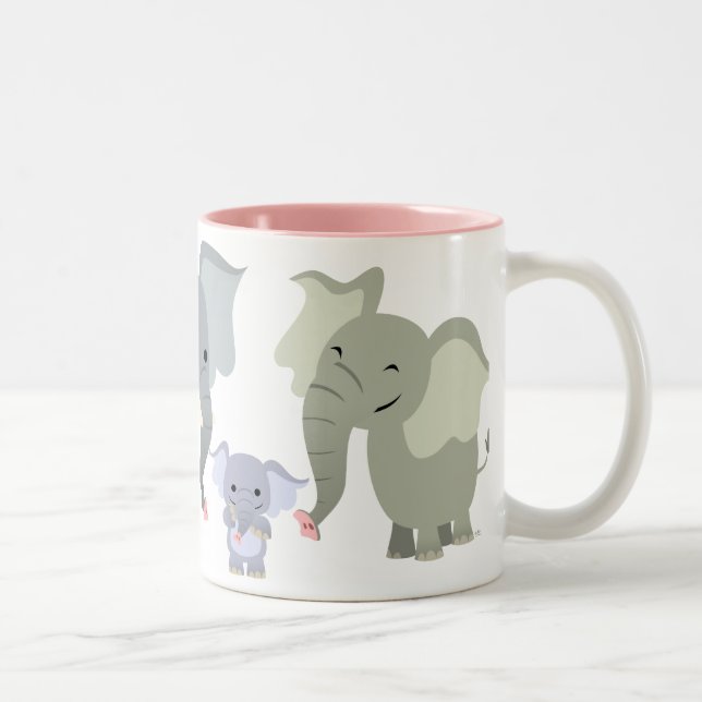Niedliche Cartoon-Elefant-Familien-Tasse Zweifarbige Tasse (Rechts)