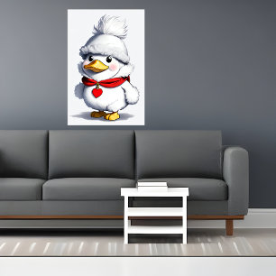 Niedliche Cartoon-Ente in einem Hut und Scarf   Ar Poster