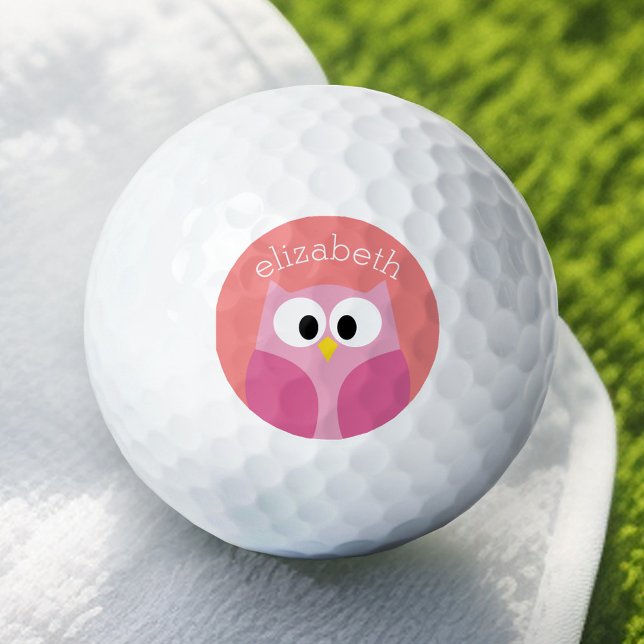 Niedliche Cartoon-Eule im Rosa und in der Koralle Golfball (Add Your Name to this Personalized Golf Ball)