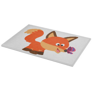 Niedliche Cartoon-Fox- und Schmetterlingsschneide Schneidebrett