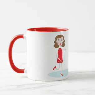 niedliche Cartoon-Frau und KatzenTasse Tasse