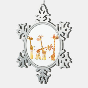 Niedliche Cartoon-Giraffen: Das Herde-Zinn-Ornamen Schneeflocken Zinn-Ornament