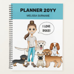 Niedliche Cartoon Hunde mit Cartoon Girl I Liebe H Planer