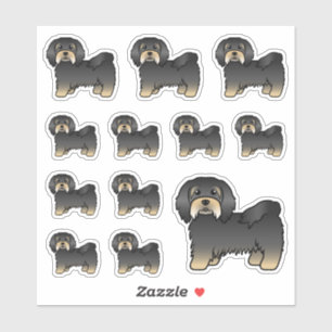 Niedliche Cartoon-Hunde von Black and Tan Havanese Aufkleber