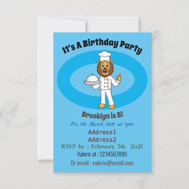 Niedliche Cartoon-Illustration für Löwen-Koch Einladung (Vorderseite)