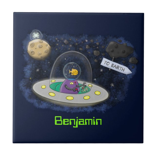 Niedliche Cartoon-Illustration über Fische im Welt Fliese (Vorderseite)