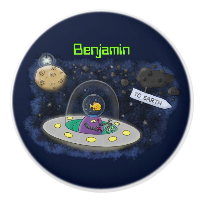 Niedliche Cartoon-Illustration über Fische im Welt Keramikknauf (Vorderseite)