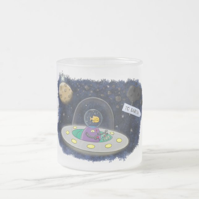 Niedliche Cartoon-Illustration über Fische im Welt Mattglastasse (Mittel)