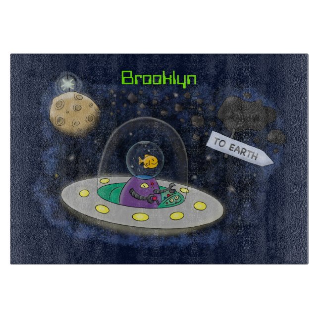 Niedliche Cartoon-Illustration über Fische im Welt Schneidebrett (Vorderseite)