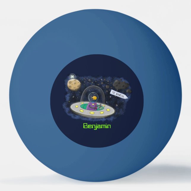 Niedliche Cartoon-Illustration über Fische im Welt Tischtennisball (Vorderseite)