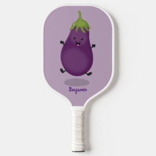 Niedliche Cartoon-Illustration von Auberginen Pickleball Schläger