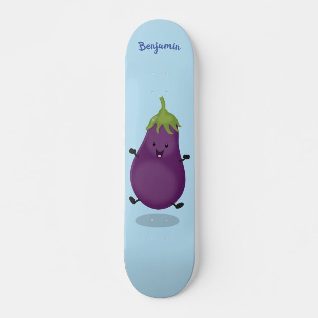 Niedliche Cartoon-Illustration von Auberginen Skateboard (Vorne)