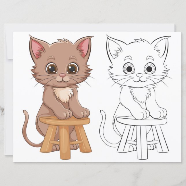 Niedliche Cartoon-Katze-Farbseite (Vorderseite)