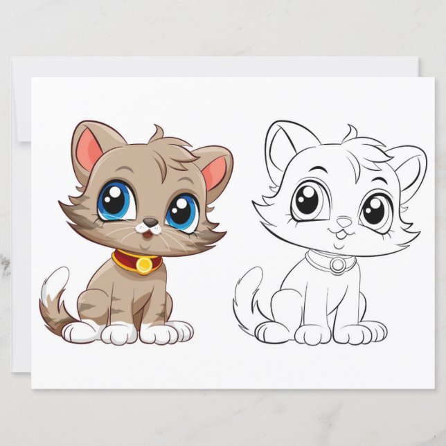 Niedliche Cartoon-Katze-Farbseite (Vorderseite)