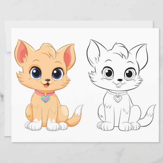 Niedliche Cartoon-Katze-Farbseite (Vorderseite)