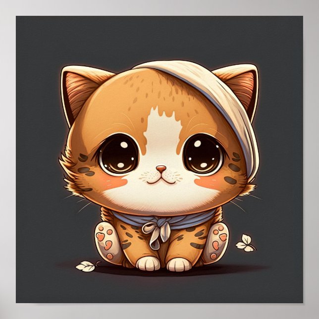 Niedliche Cartoon Katze mit einem Verband auf dem  Poster (Vorne)