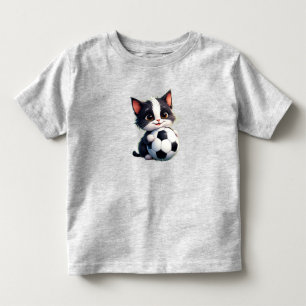 Niedliche Cartoon-Katze mit Fußball Kleinkind T-shirt