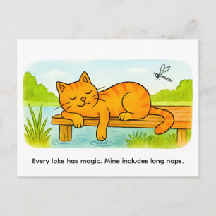 Niedliche Cartoon-Katze ruht auf Holzdock Postkarte