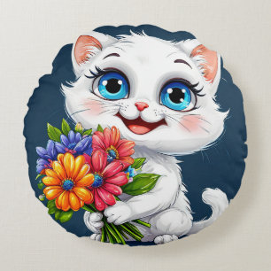 Niedliche Cartoon-Katze Rundes Kissen
