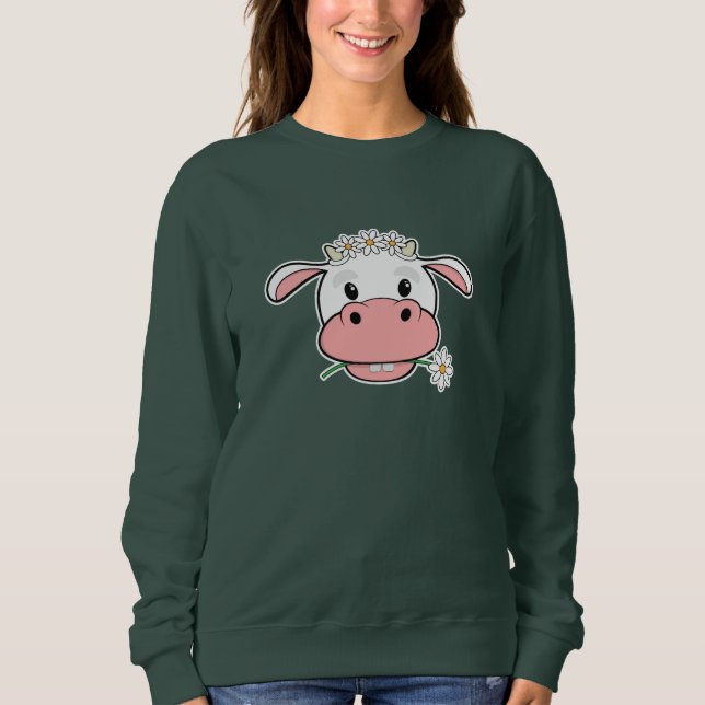 Niedliche Cartoon Kuh | Kawaii Farm Animal Sweatsh Sweatshirt (Vorderseite)