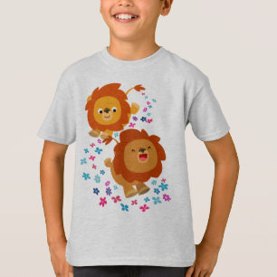 Niedliche Cartoon-Löwen im Garten-KinderT - Shirt
