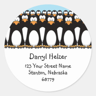 Niedliche Cartoon Pinguine Fun Address Labels Runder Aufkleber