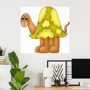 Niedliche Cartoon-Schildkröte mit aufgeblasenem gr Poster
