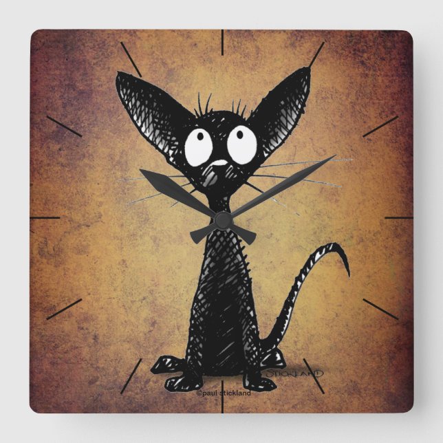 Niedliche Cartoon-Schwarzkatze Große Wanduhr (Vorderseite)