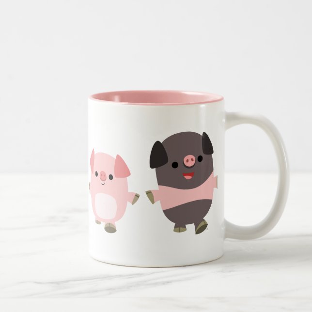 Niedliche Cartoon-Schweine auf einer Weg-Tasse Zweifarbige Tasse (Rechts)