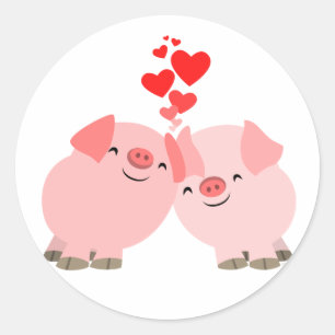 Niedliche Cartoon-Schweine im Liebe-Aufkleber Runder Aufkleber