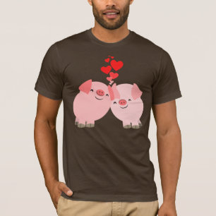 Niedliche Cartoon-Schweine im Liebe-T - Shirt