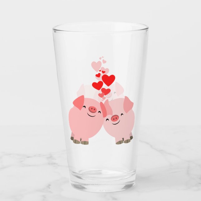 Niedliche Cartoon-Schweine in der Liebe Glas (Vorderseite)