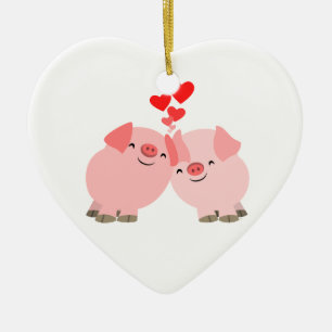 Niedliche Cartoon-Schweine in der Liebe-Verzierung Keramik Ornament