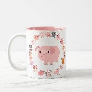 Niedliche Cartoon-Schweinemandala-Tasse Zweifarbige Tasse