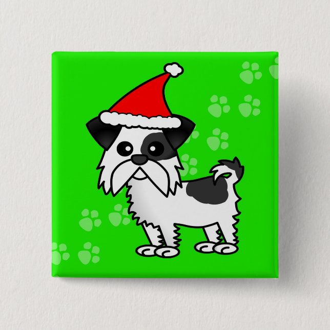 Niedliche Cartoon Shih Tzu Weihnachtsmannmütze - Button (Vorderseite)