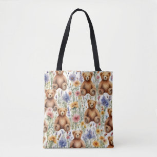 Niedliche Cartoon-Teddies mit Aquarellfarben-Blume