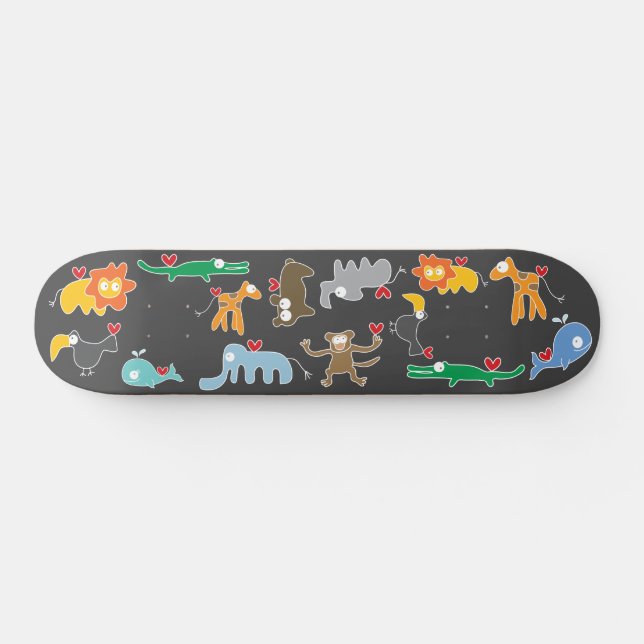 Niedliche Cartoon Tiere Familie mit Liebe Herz Kin Skateboard (Horizontal)