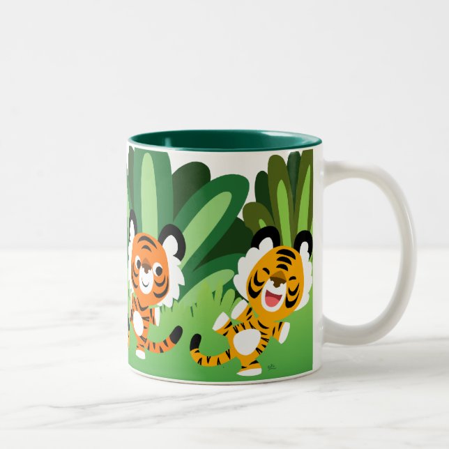 Niedliche Cartoon Tiger tanzen in der DschungelTas Zweifarbige Tasse (Rechts)