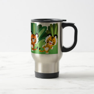 Niedliche Cartoon Tiger tanzen in Dschungelbahn Ta Reisebecher