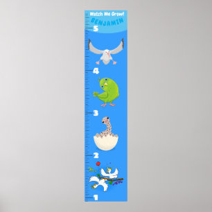 Niedliche Cartoon-Wachstumstabelle für lustige Vög Poster