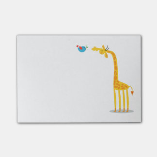 Niedliche Cartoongiraffe und -vogel Post-it Klebezettel