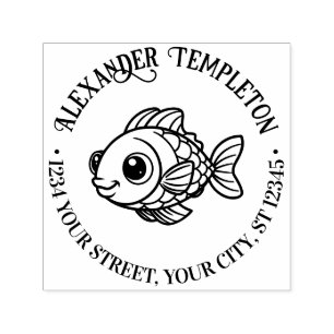 Niedliche Cartoonish Puffy Fish Name Rücksendeadre Permastempel