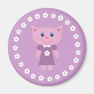 Niedliche Cartoonkatze auf einem hübschen lila Magnet