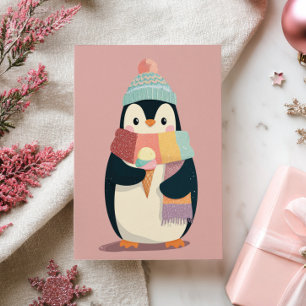 Niedliche Cartoony Pinguin Eating Ice Creme New Ye Postkarte